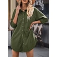 thumbnail image 5 of Asyoly Womens Dresses Solid Button Down Oversized Corduroy Shirt Dress Casual Long Sleeve Tunic Dresses with Pockets, 5 of 7