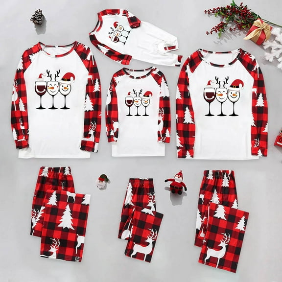 Odeerbi Christmas Pajamas for Family Holiday Long Sleeve Family Christmas Pajamas Matching Sets Dad Parent Child Outfit Printed Loungewear Two-Piece Sleepwear Xmas PJs Set White