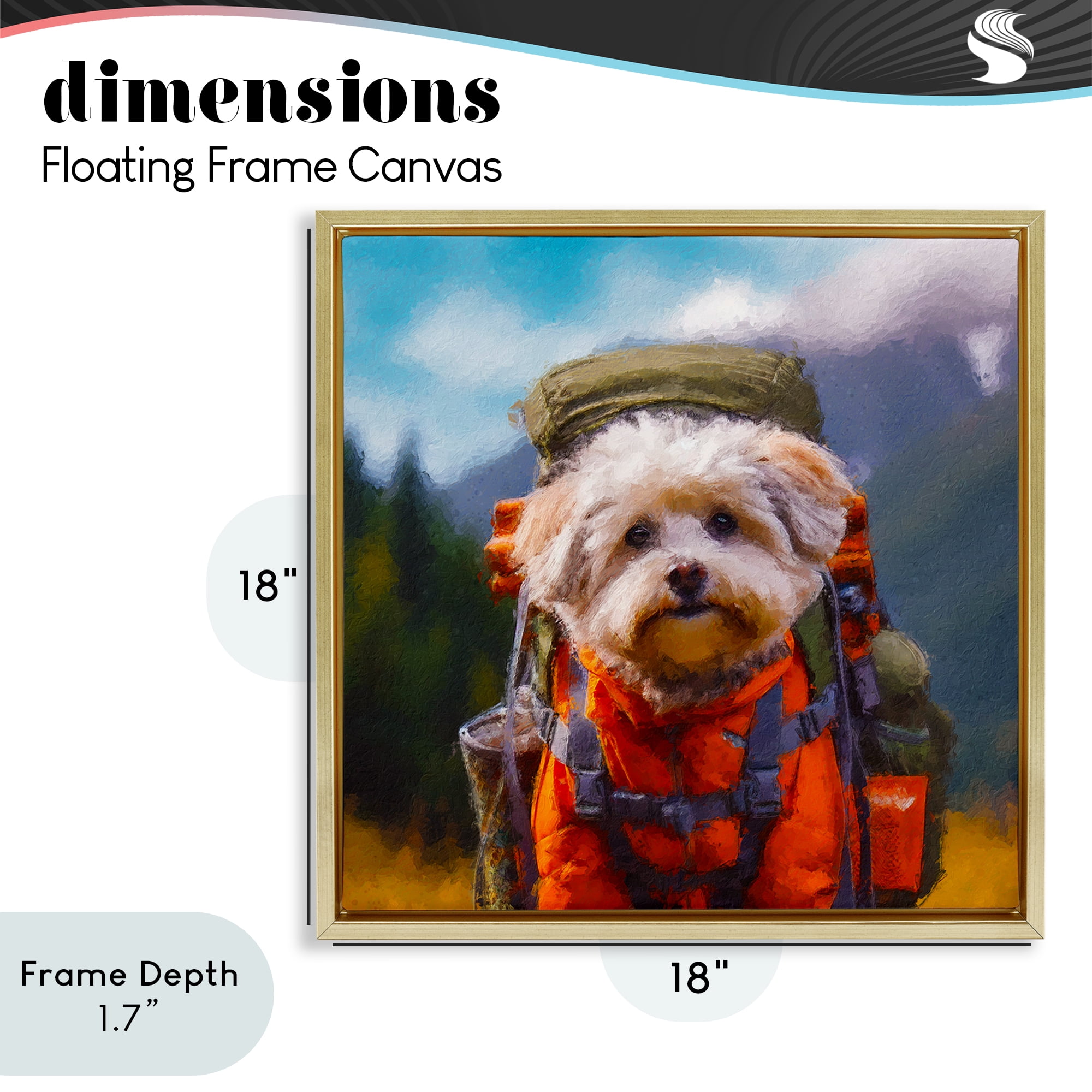 Stupell Industries Adventuring Hiker Dog Gold Framed Floater Canvas Wall Art, design by Sean Parnell