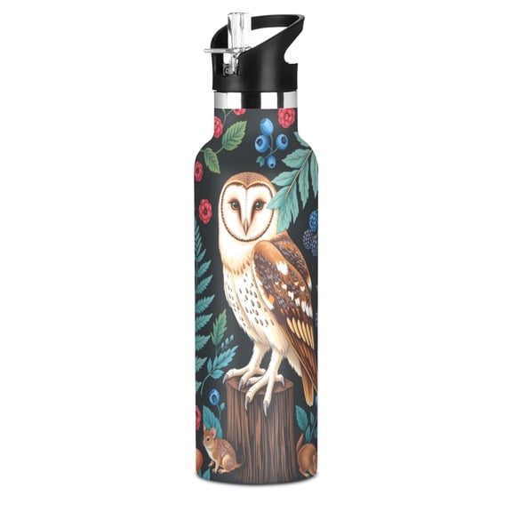 600ml Stainless Steel Water Bottle with Straw/Handle Bike Water Bottle, Woodland Barn Printed
