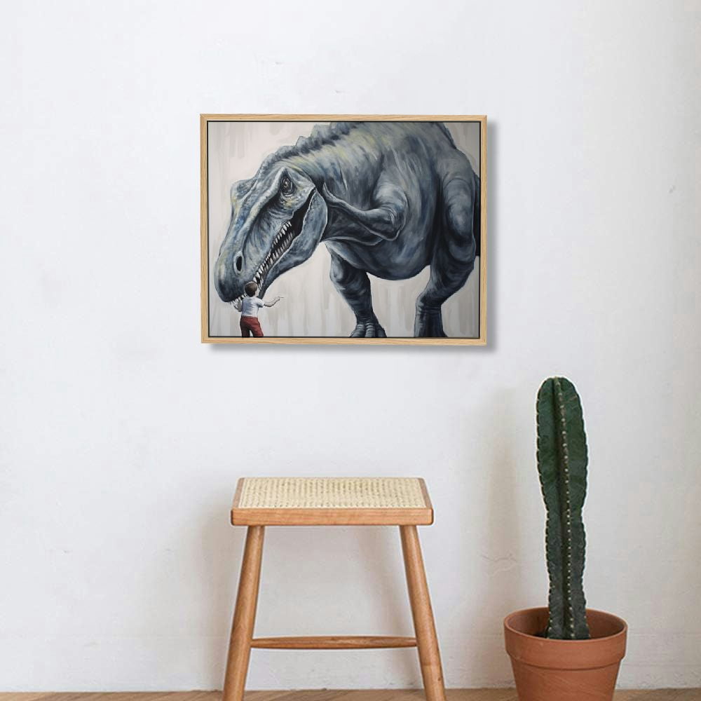 JRXY Dinosaur Room Decor for Bedroom Kitchen Bathroom Painting Wall Art Print Poster, Lovely Baby Boy Touching Dinosaur in The Forest Canvas Art Home Office Apartment Decor for Teens Picture 3