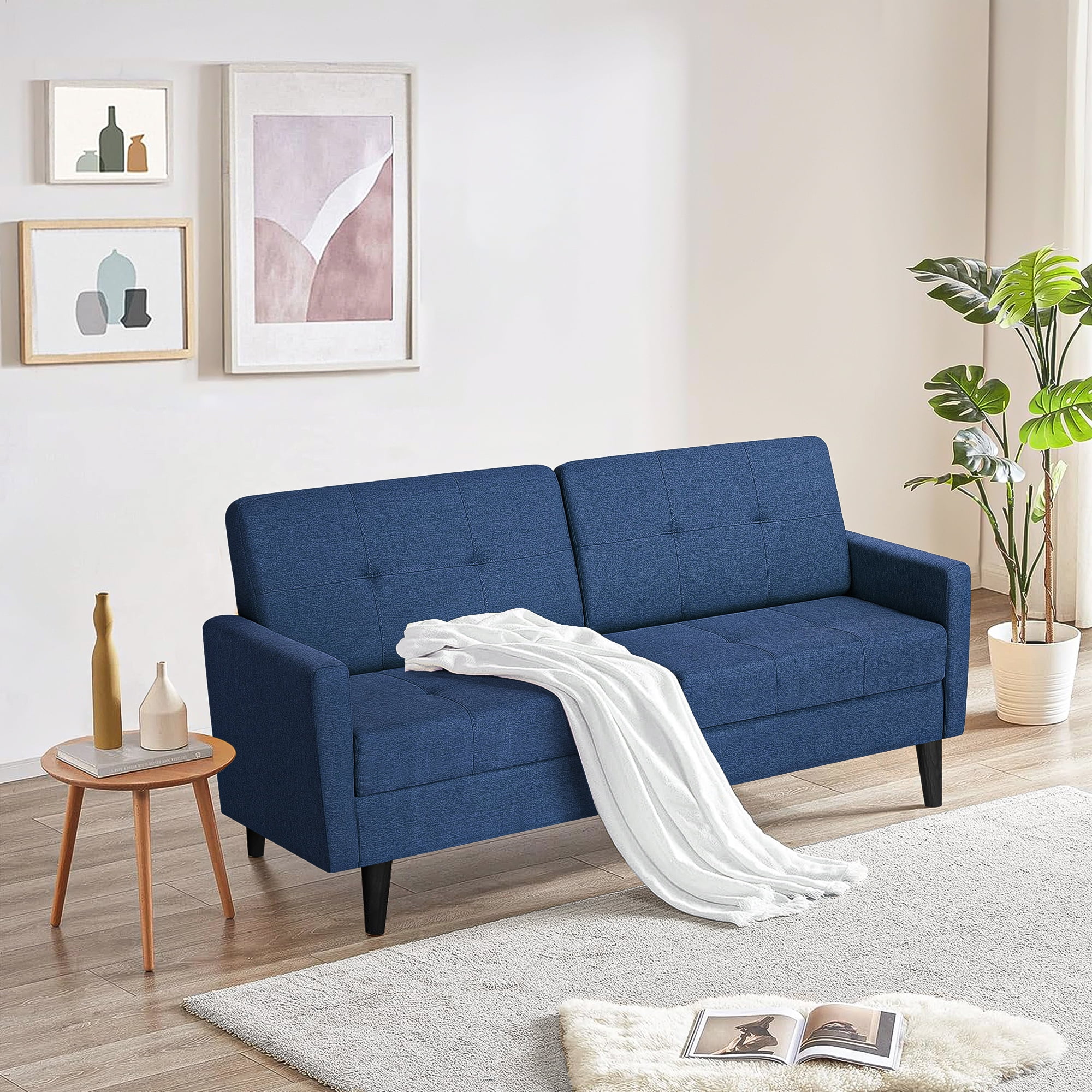 Kadyn Loveseat Sofa Bed, Mordern Convertible Sofa with Adjustable Backrest and Wooden Legs, 2-Seat Couch for Bedroom, Blue Kadyn Loveseat Sofa Bed, Mordern Convertible Sofa with Adjustable Backrest and Wooden Legs, 2-Seat Couch for Bedroom, Blue
