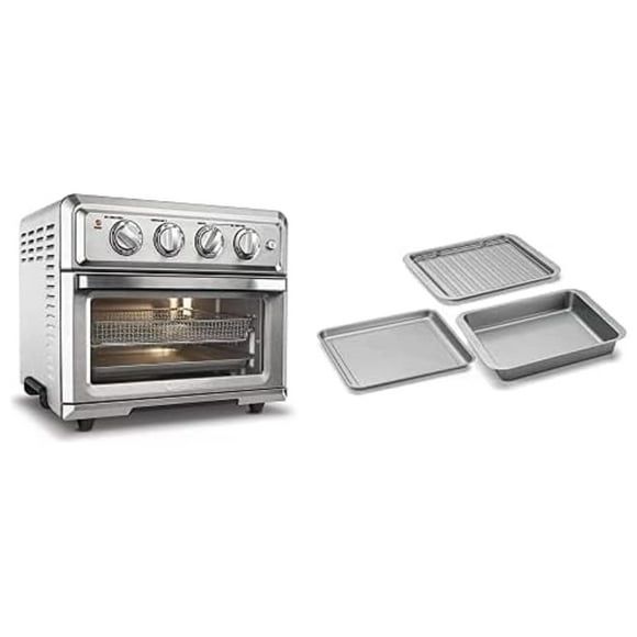 Cuisinart TOA-60C AirFryer Convection Oven, Silver and AMB-TOB3PKC 3-pack Toaster Oven Non-Stick Bakeware Set - includes Baking Dish, Baking Pan &amp; Broiler Pan w/Rack