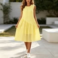 thumbnail image 5 of Dvprdro Solid Cotton Linen Crewneck Sleeveless Midi Dress for Women Ruched Bodice Flared Hem Loose Fit Summer Beach, 5 of 6