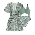 thumbnail image 2 of CUZIBR Baby Swimsuit Girl Floral Feather Prints Tank Top Briefs Bikini Sets With Long Sleeve Cover Up Shirts Beachwear Popular Swimsuit,Green,9 Years, 2 of 5