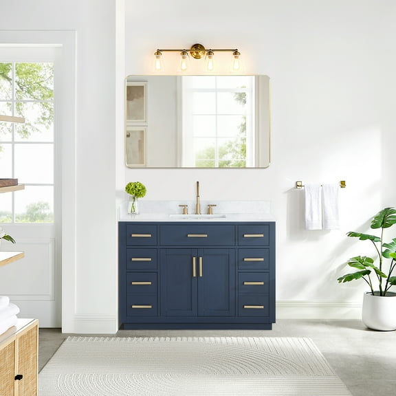 Gavino 48" Wood Vanity in Royal Blue with Composite Stone Top no Mirror
