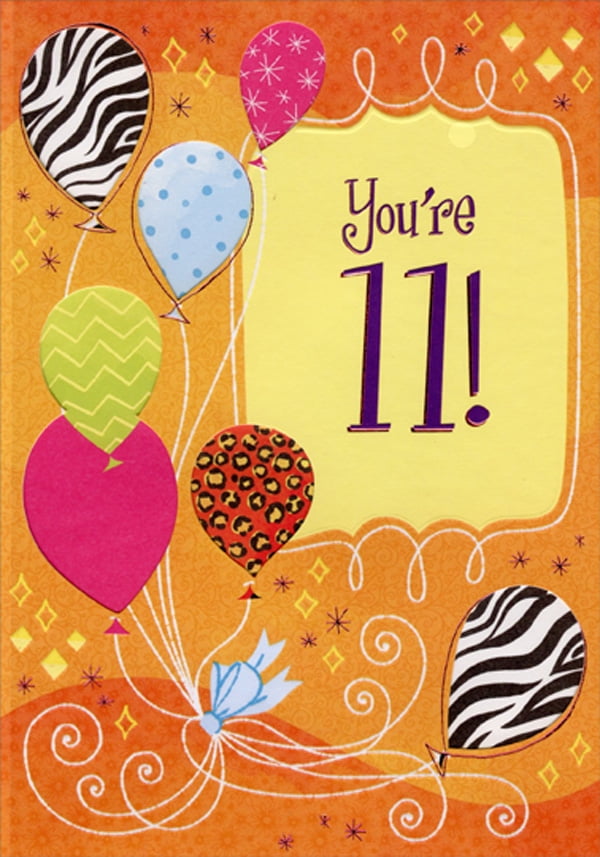 Designer Greetings Balloons Die Cut Windows Age 11 / 11th Birthday Card