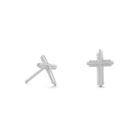 925 Sterling Silver Polished Milgrain Religious Faith Cross Stud Earrings Edge Measure 10.5mm X 7.5mm Stud Earring for W