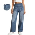 thumbnail image 2 of Costeam Womens High Waisted Elastic Waist Pull On Wide Leg Jeans Stretch Denim Pants with Pockets Casual Comfortable Washed Straight Leg Jeans, 2 of 9