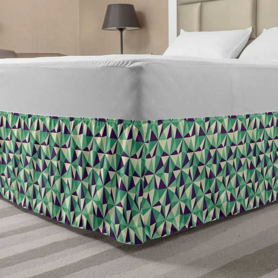 Modern Bed Skirt, Mosaic Inspired Illustration of Polygonal Shapes Geometric Themed Art, Elastic Bedskirt Dust Ruffle Wrap Around for Bedding Decor, 4 Sizes, Cream Quartz Sea Green, by Ambesonne