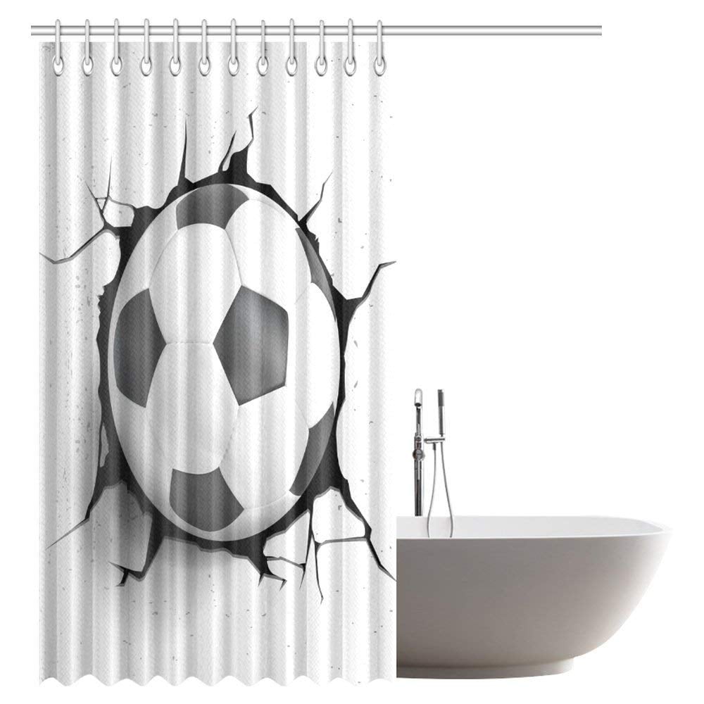 GCKG Sports Decor Shower Curtain, Football Soccer Ball Polyester Fabric ...