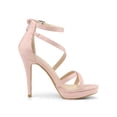 thumbnail image 3 of BLISSFUL STEP Women's Shoes Strappy Stiletto Heels Platform Ankle Strap Open Toe Faux Suede Sandals Dust Pink 9, 3 of 7