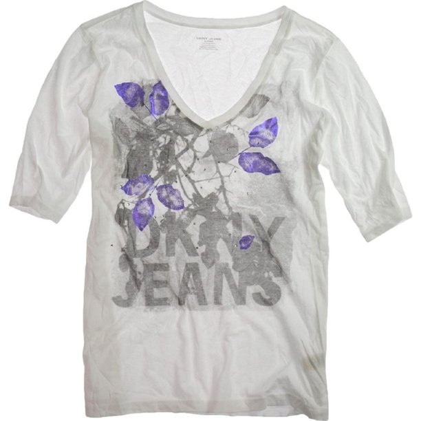 DKNY playera estampada con diseño de joya para mujer, blanca, extragrande DKNY Camiseta gráfica