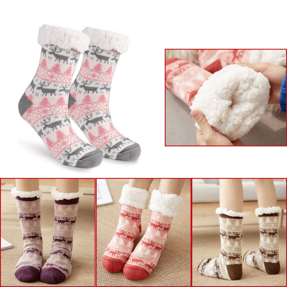 1Pair Anti-Slip Socks Extra-warm Fleece Thermal Foot Warmer Indoor Socks 