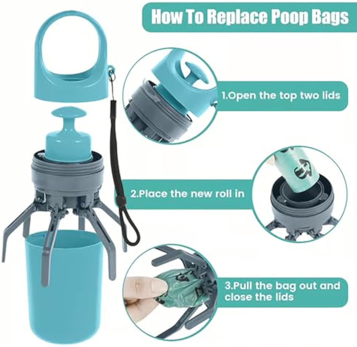 Portable Dog Waste with Bags, Portable 2 in 1 Dog Waste Pick-Up Claw, Holder & Claw Clip for Small Medium Large Dogs