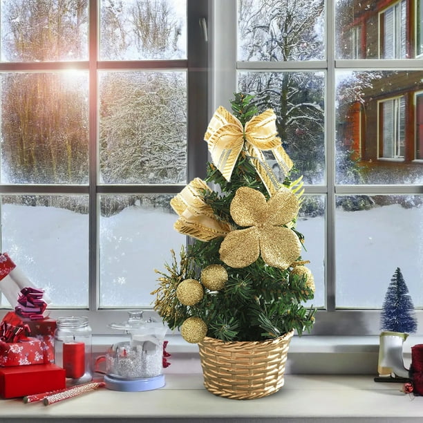 Mini árbol de Navidad de escritorio con bolas y lazos galvanizados | Decoración navideña de PVC para el hogar y la oficina | Set de corona festiva de 20 x 10 cm