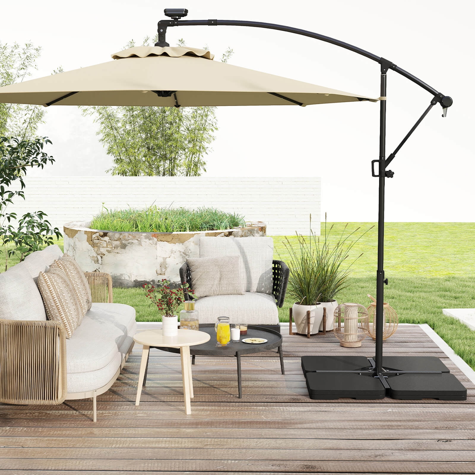 Costway Offset Umbrella Base with 4 Square HDPE Plate & 4 Connection Metal Hooks for Patio