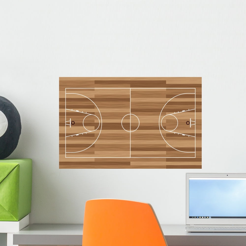 Wood Basketball Court Wall Mural by Wallmonkeys Peel and Stick Graphic
