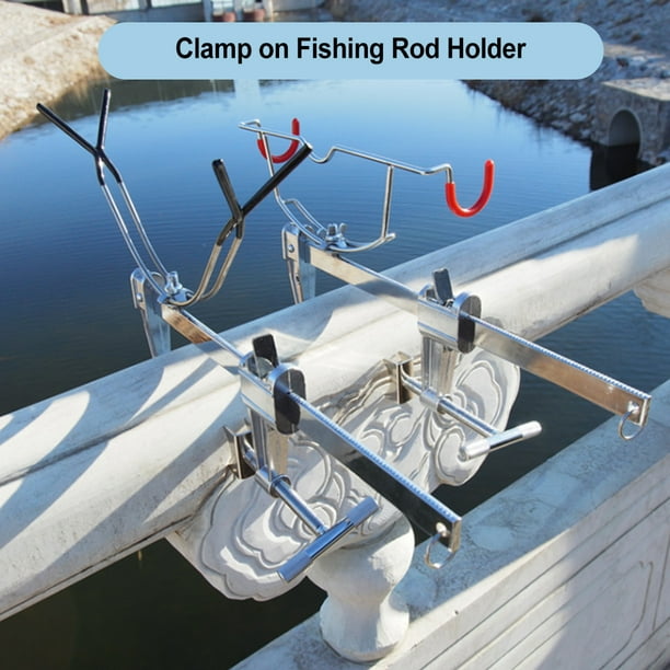 tssuouriy Fishing Rod Holder Adjustable Bridge Clip Wear-resistant Boat  Mount Clamp-on U-Shaped Fish Rods Holders Bracket for Stone Piers Black  Type 2