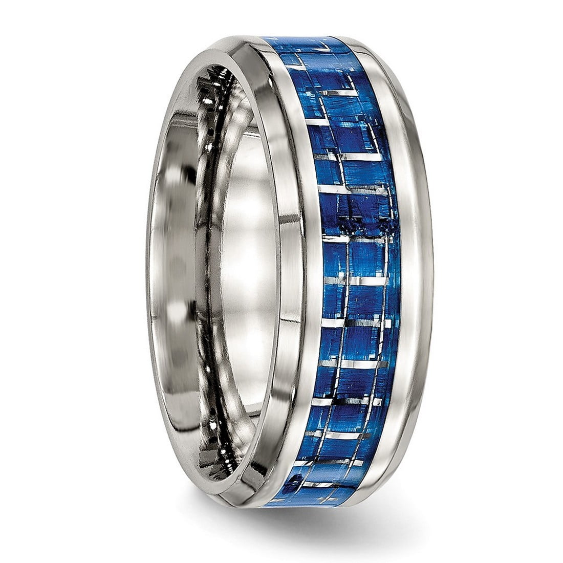 8mm Stainless Steel Polished Blue White Carbon Fiber Inlay Ring Size 11.5 Ring for Women