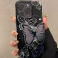 thumbnail image 2 of Black Glitter Butterfly Phone Case Compatible with iPhone 14, Korean 3D Cute Bling Hollow Butterfly Phone Cover with Silver Glitter Card for Women Girls, 2 of 12