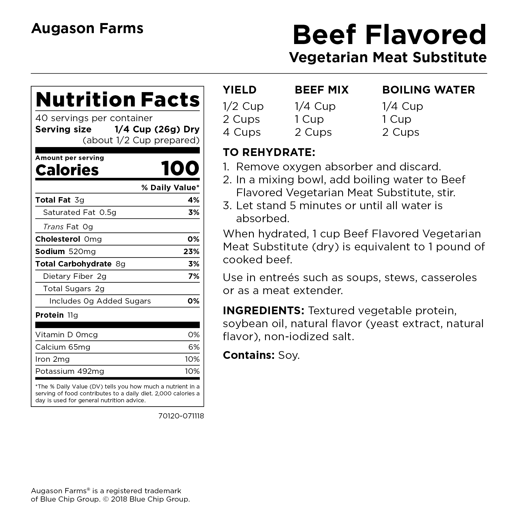 Augason Farms Beef Flavored Vegetarian Meat Substitute 2 lbs 5 oz No. 10 Can - image 3 of 7