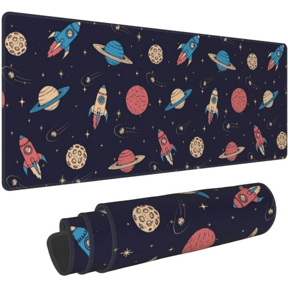 Grand Tapis de Souris Gaming TG avec Base Antidérapante Design Fusée Planète Parfait pour Espace de Bureau à Domicile Ou au Bureau 31.5x11.8 Pouces