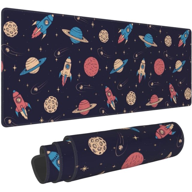 Large Gaming Mouse Pad XL Mouse Pad Mat with NonSlip Base Planet Rocket Design Perfect for Extended Desk Space at Home or Office 31.5x11.8 Inch