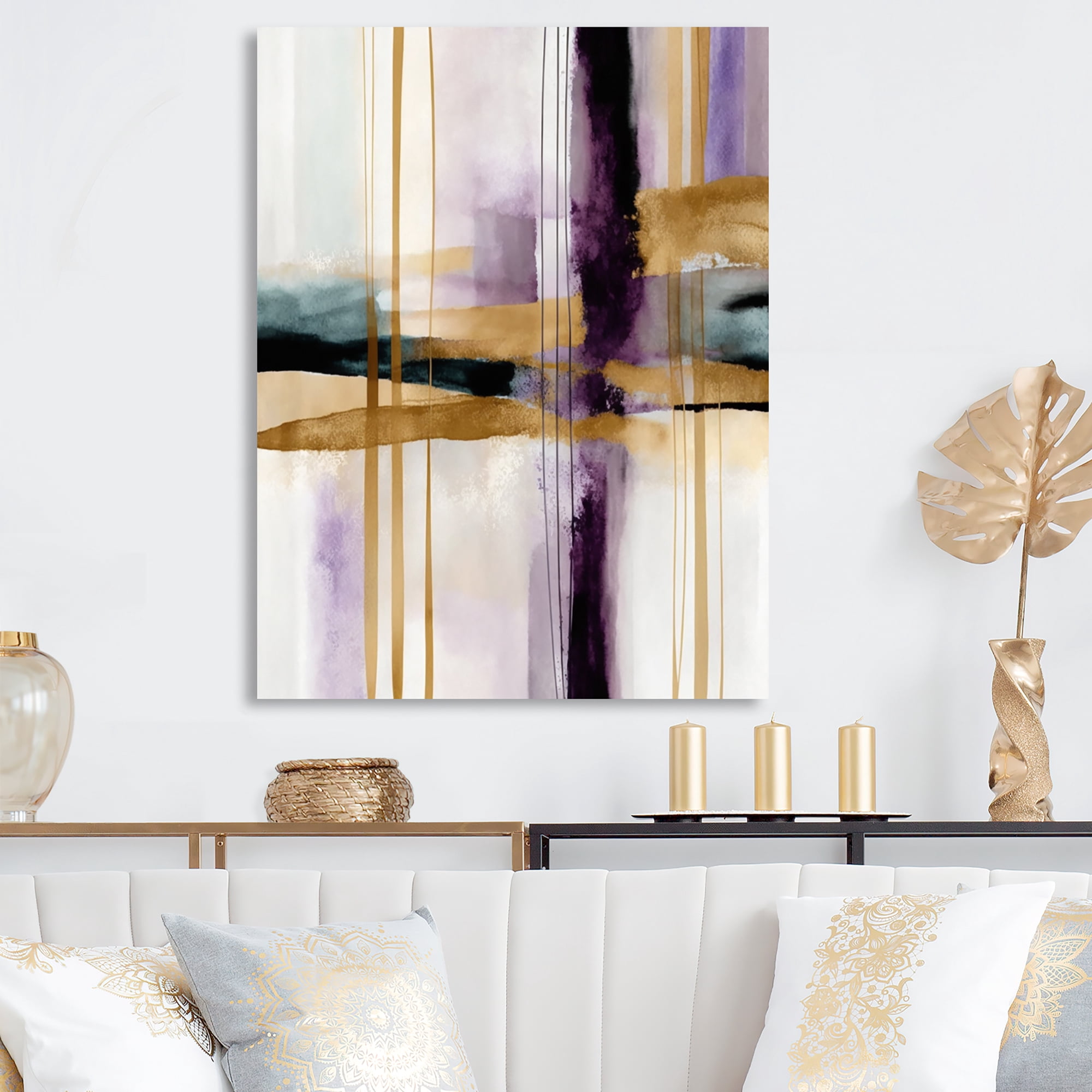 Designart Abstract Geode Geometric Purple And Gold I Canvas Wall Art
