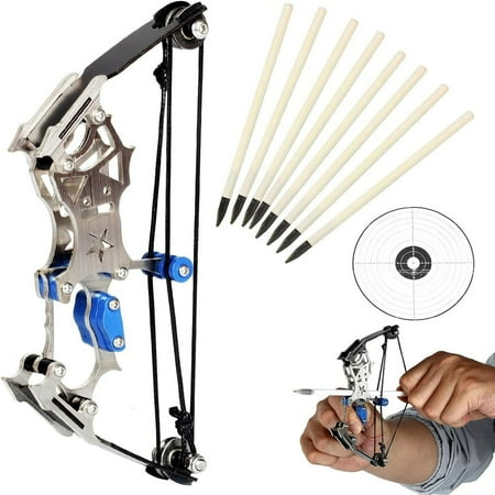 FNNMNNR Archery Mini Compound Bow and Arrow Set -Stainless Steel Mini Pocket Survival Hunting Bow Right/Left Hand for Target Shooting Practice Archery Entertainment Fun Gift