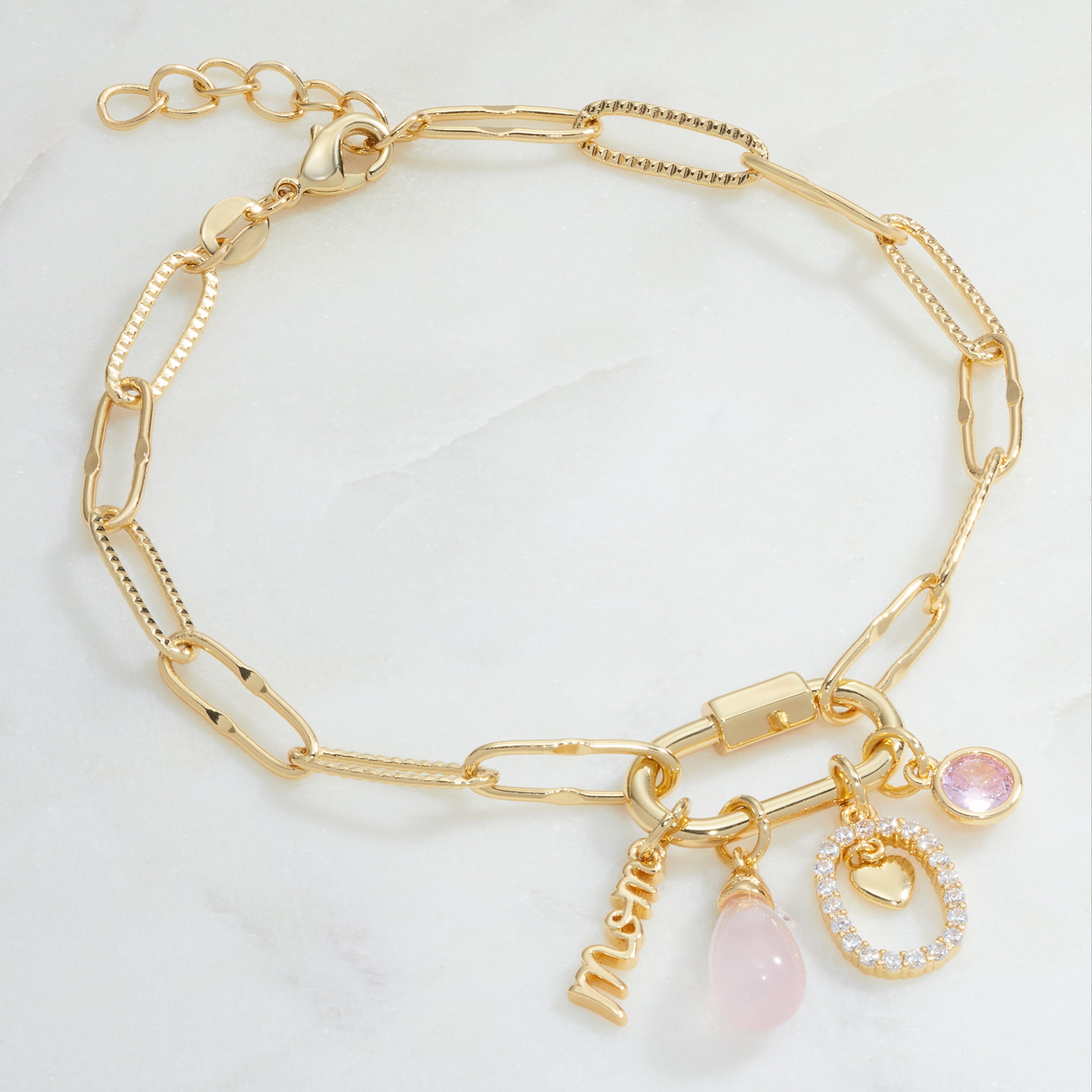 Believe by Brilliance Women's Gold Plated Carabiner Charm Mom Bracelet