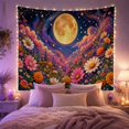 thumbnail image 2 of Golden Moon Over a Navy Wildflower Meadow, Dreamy Celestial for Flower Lovers, Botanical Art Decor, Housewarming Gift, Tapestry Wall Hanging for Bedroom and Living Room, 2 of 7