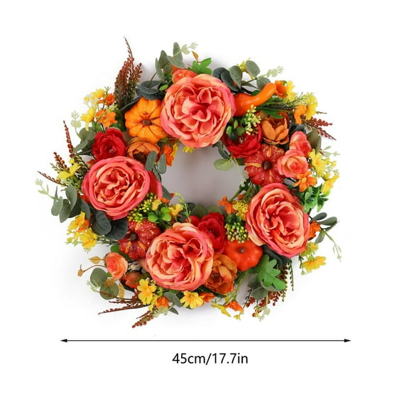 Fall Peony and Pumpkin Wreath - Autumn Year Round Wreaths for Front Door,Artificial Front Door Wreath Thanksgiving Wreath for Home Farmhouse Decor and Festival Celebration