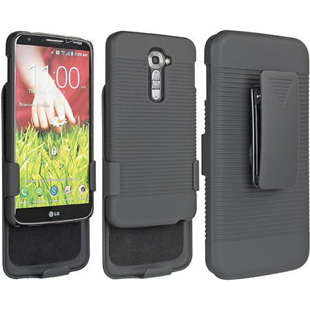 BLACK RUBBERIZED HARD SHELL CASE COVER BELT CLIP HOLSTER STAND FOR LG G2 (Best Phone Cases For Lg G2)