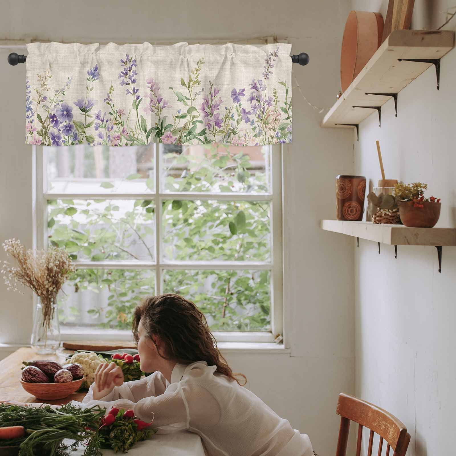 Gray Eucalyptus Leaf Valances For Windows - 42 X 12 Inch Rod Pocket Cafe Curtains For Kitchen, Bathroom & Laundry