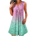 thumbnail image 2 of Elvqul Dresses Women Pink Plus Midi Summer Henley Print Knee Length Sleeveless Sun Dress, 2 of 5
