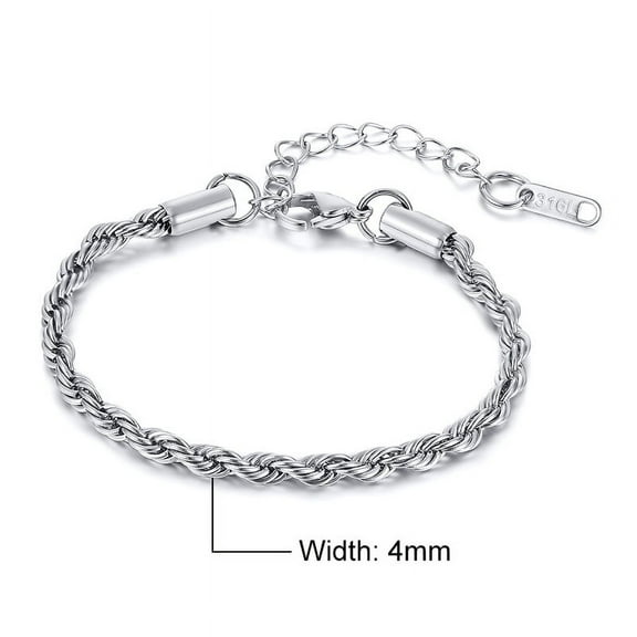 Unisex Rope Chain Bracelets for Men Women, Stainless Steel Twisted Links Chain Bracelet,Simple Classic Jewelry Gift for Him
