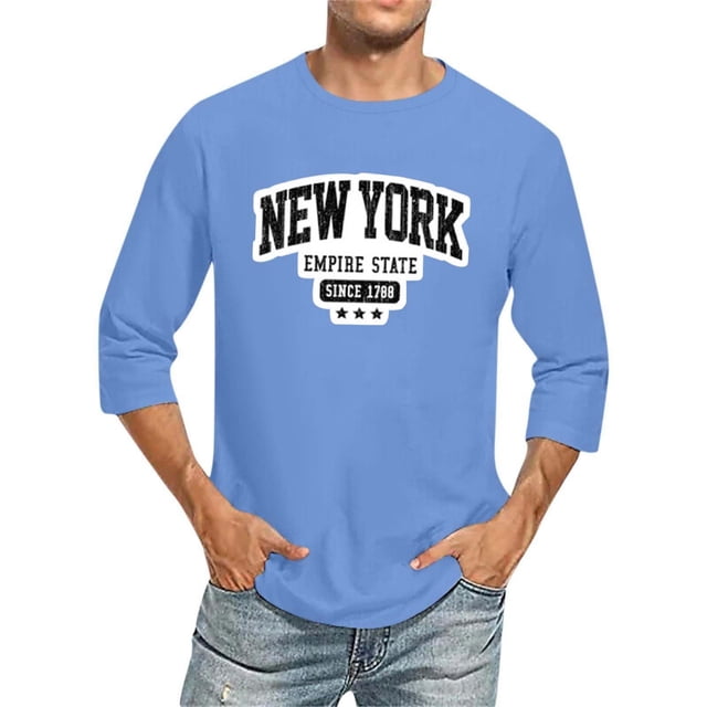 WEAIXIMIUNG T-Shirts pour Hommes à Manches 3/4 avec Nom de Ville et Lettres, Col Rond Confortable, Couleur Unie