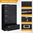 thumbnail image 6 of MIIIKO 5 Drawer File Cabinet with Lock, 5 Drawer Metal Filing Cabinet, Lateral Filing Cabinet for Home Office, Lockable Storage Cabinet for Hanging Files Letter/Legal/F4/A4 Size, 6 of 8