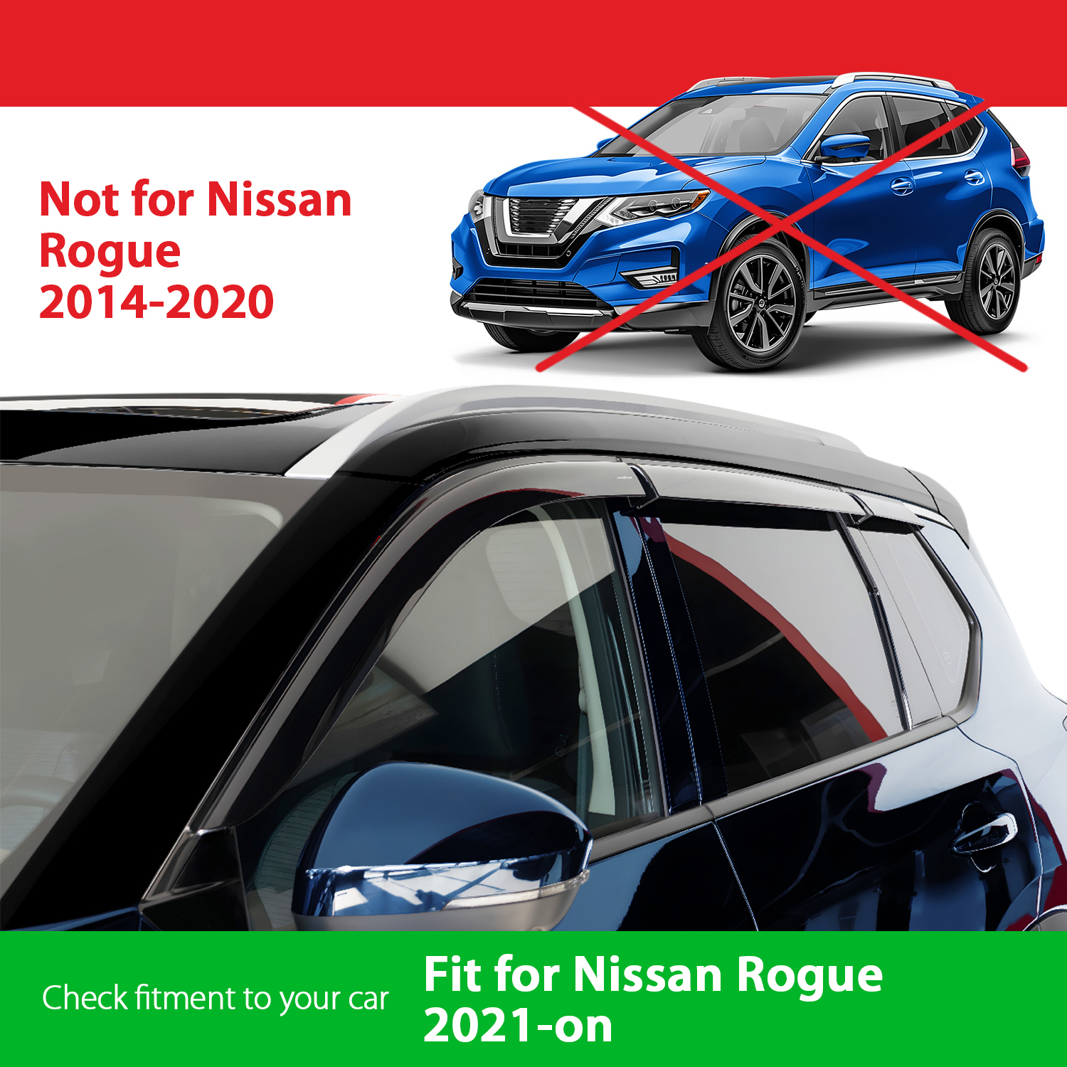 Goodyear Shatterproof Window Deflectors for Nissan Rogue 2021-2024, Tape-on Rain Guards, Window Visors, Vent Deflector Visor, Car Accessories,6 pcs. - GY008635