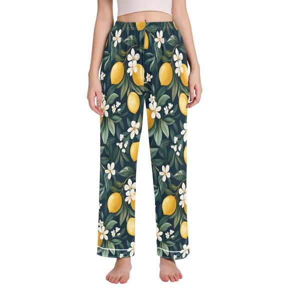 FORMRS Women's Pajama Pants with Pockets Soft Comfy Loungewear Sleep Bottom, Sizes S-2XL, Floral Lemons