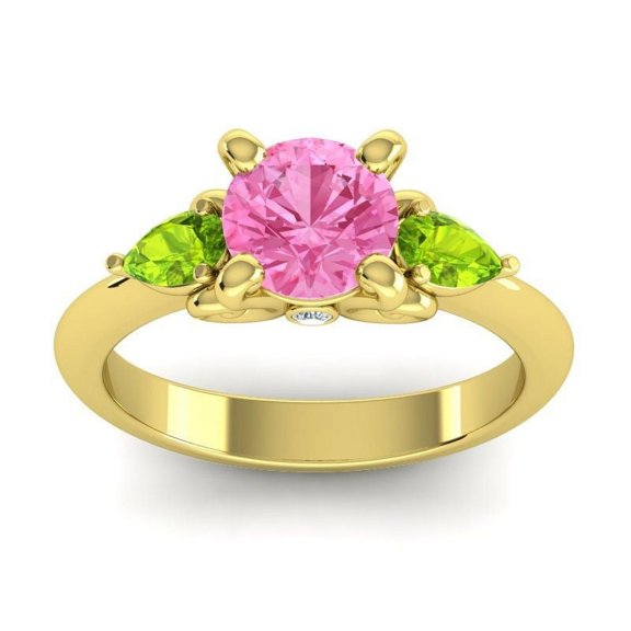 2.50 Carat Round Cut Pink Sapphire & Peridot Gemstone Latest Bridal Ring for Women Solid 18K Yellow Gold Size 7 by Diamond-Capitals