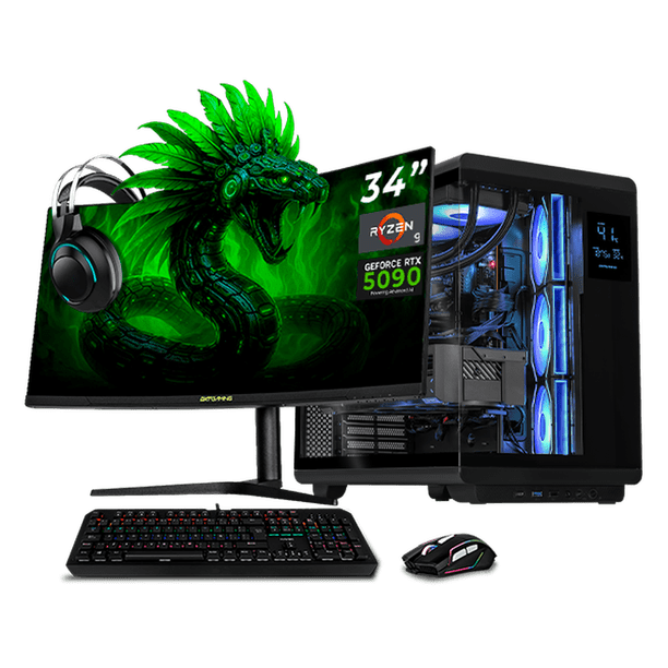 PC Gamer Completa AI PRO DXT GAMING NVIDIA GeForce RTX 5090 AMD Ryzen 9 9950X 32GB DDR5 SSD 1TB Monitor Curvo 34 180Hz Sistema Liquido WIFI BT Black Productividad Profesional impulsada por IA Avanzada
