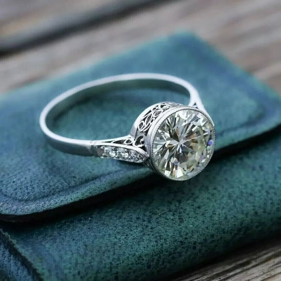 Art Deco 3Ct Round Cut Lab Created Diamond Women's Engagement Ring 14K White Gold Plated Sterling Silver