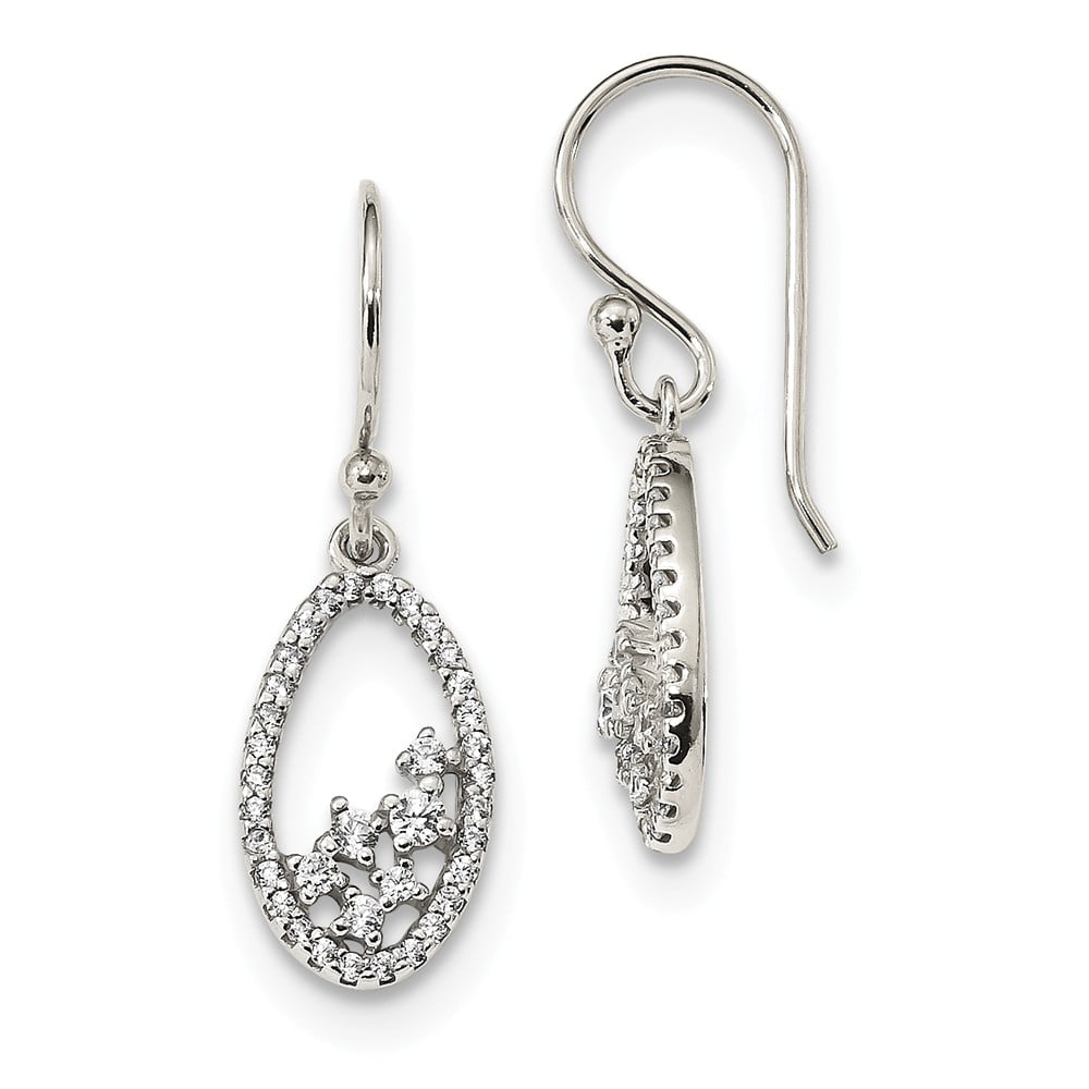 FB Jewels Solid Sterling Silver Spiral CZ Cubic Zirconia Dangle Hoop Earrings 
