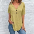 thumbnail image 2 of AKOEE Linen Tunic Tops for Women Loose Fit Button V Neck Short Sleeve T-Shirts Lightweight Casual Tees (XL, Yellow), 2 of 5