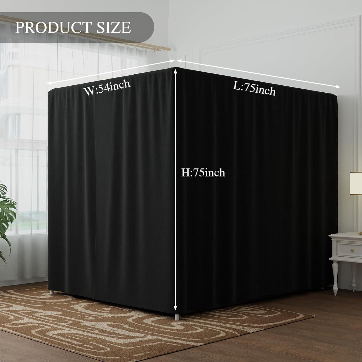 Black Canopy Bed Curtains - 4 Corner Post Bed Curtains Full Lightproof Siamesed Drapes Bed Canopy for Adults & Girls Bedroom Decoration(Black,Full)