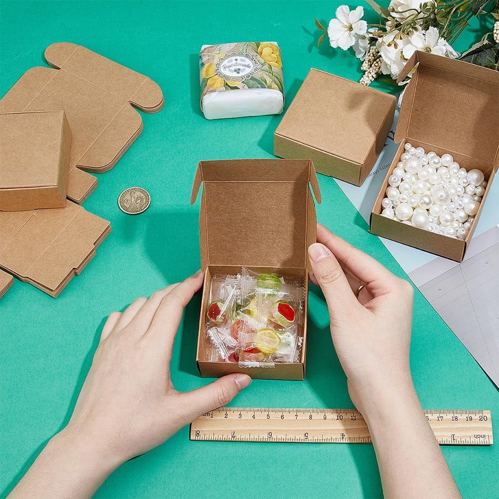 50Pcs Small Cardboard Boxes 3x3x1.2 Inch Square Jewelry Kraft Box Corrugated Mailer Box Brown Cardboard Present Boxes for Present Wrapping Packaging Small Items