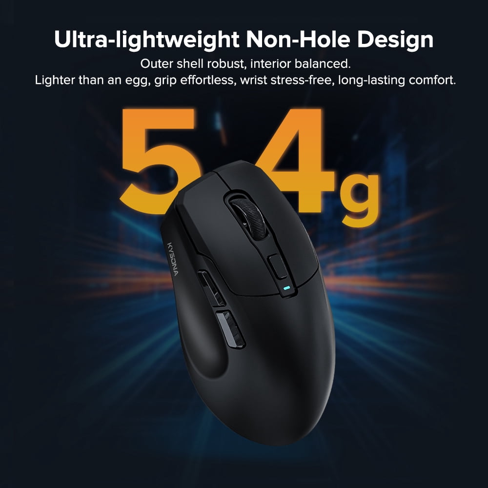 KYSONA Wireless Gaming Mouse, 26000 DPI, 8K Polling Rate, 2.4GHz/USB-C/Bluetooth, Web-Driven, Ice-Cooling Coating, Rechargeable  Ergonomic Mice for Laptop/PC/Mac, Black