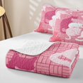 thumbnail image 4 of Manfei Pastel Cat Silhouette Twin Quilt Set, Grid Lattice Twin Coverlet Set, Pink White, 2pcs, 1 Bedspread and 1 Pillowcase, 4 of 7